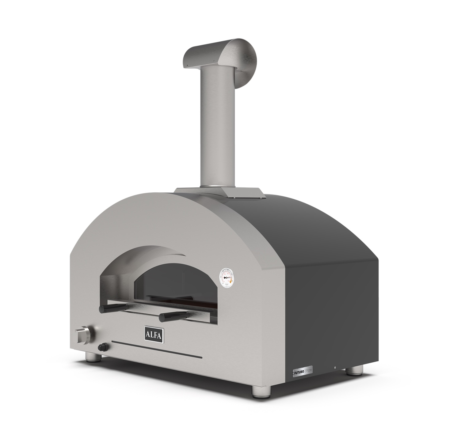 Alfa Forni Gas Pizzaofen FUTURO 2 Pizze Silber-Schwarz FXFT-2P-GSB-DE