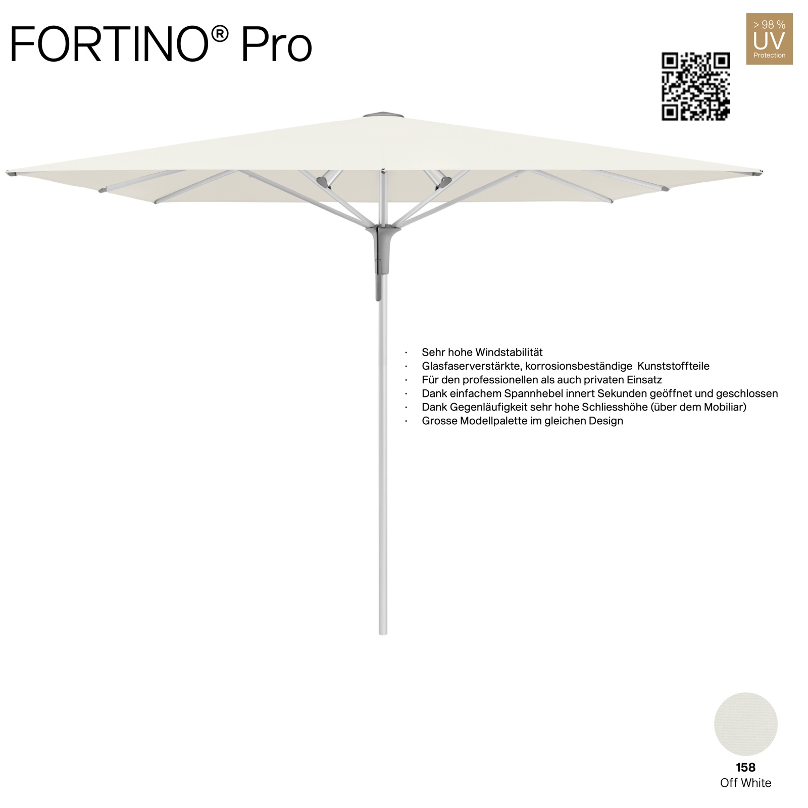 GLATZ Sonnenschirm FORTINO® Pro quadratisch 250 x 250 cm Farbe 158 Off White Mittelmastschirm