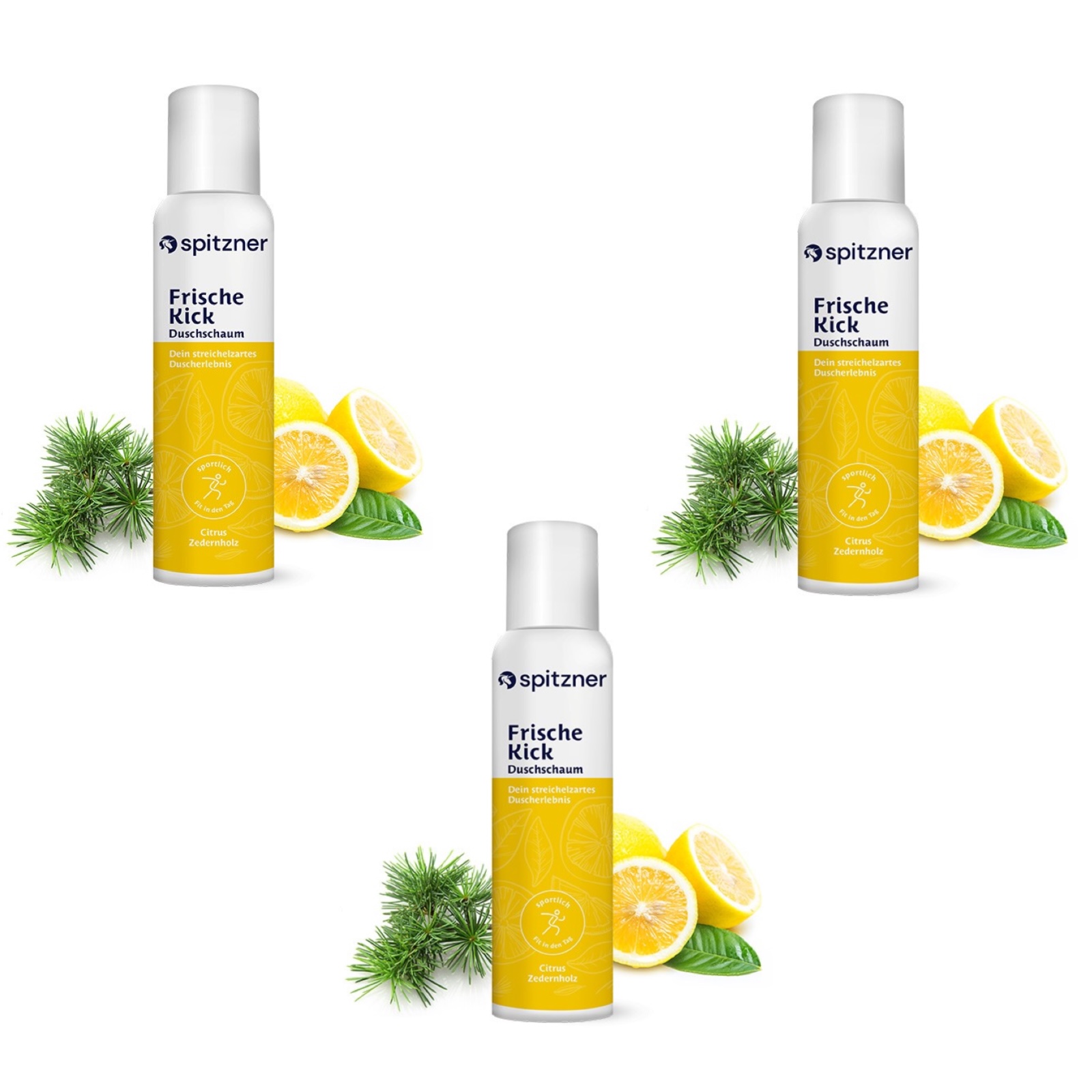 Spitzner Duschschaum Set FrischeKick 3x 150 ml Wellness-Dusche sanft hautverträglich und 100% vegan 3er Set