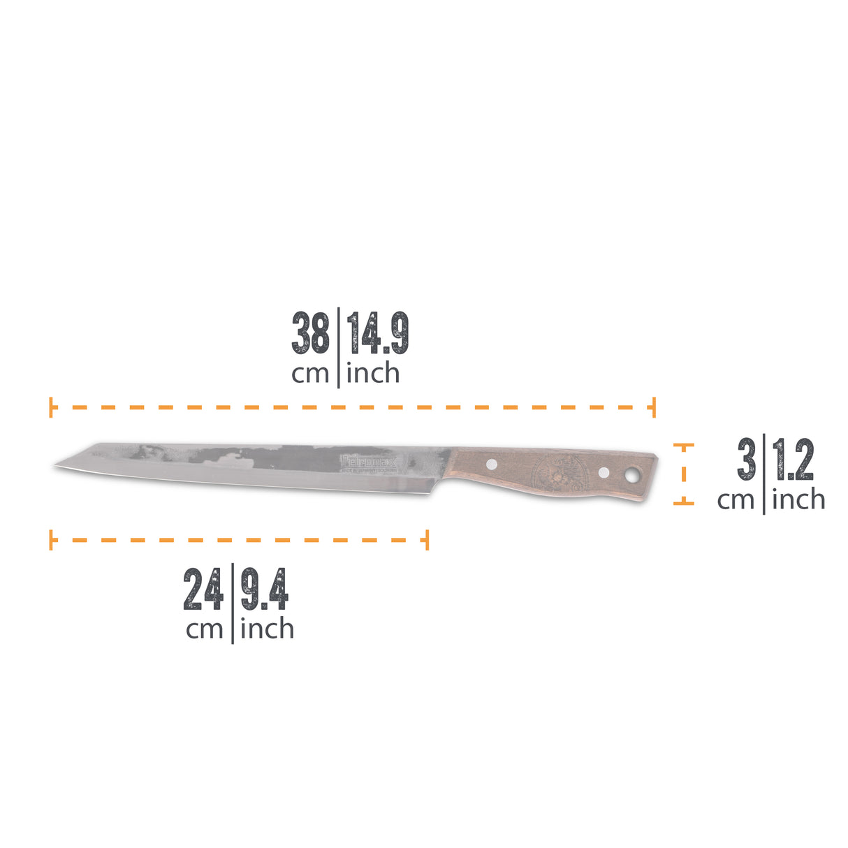 Petromax Tranchiermesser 24 cm Klinge aus rostfreiem Stahl mit Griff aus Walnussholz