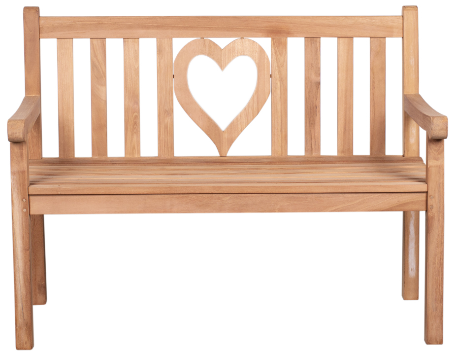 deVries Gartenbank "WOODIE" Herz Teakholz mit Herz Gravur Rückenlehne 120x60x89cm