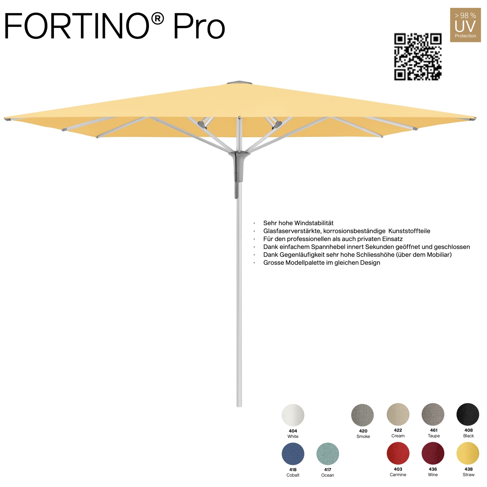 GLATZ Sonnenschirm FORTINO® Pro quadratisch 200 x 200 cm Mittelstockschirm in 10 Farbvarianten