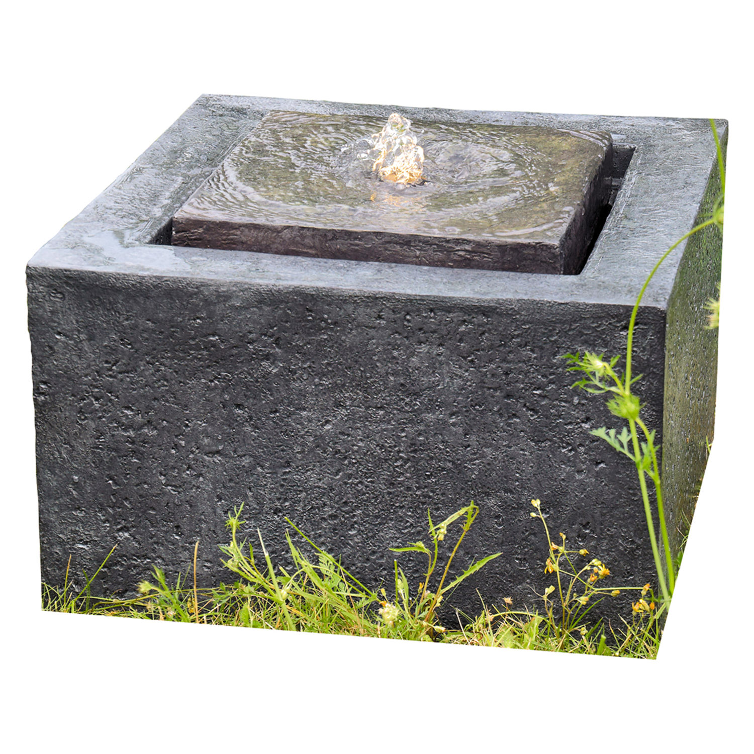 Granimex Quader Polystone Wasserquelle mit Pumpe und LED-Beleuchtung Wasserspiel 50x50x35 cm