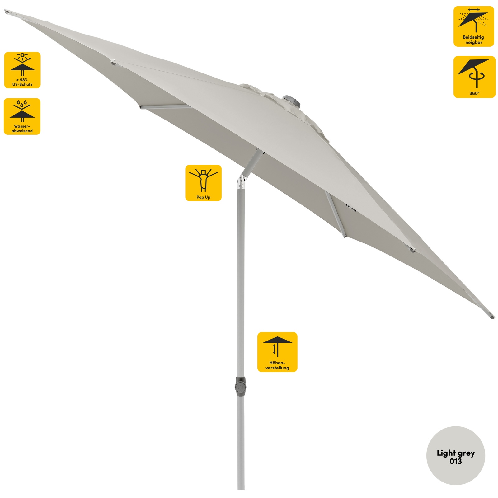 Sonnenschirm SUNCOMFORT® by Glatz Pop Up rund 250 cm in Light Grey 013