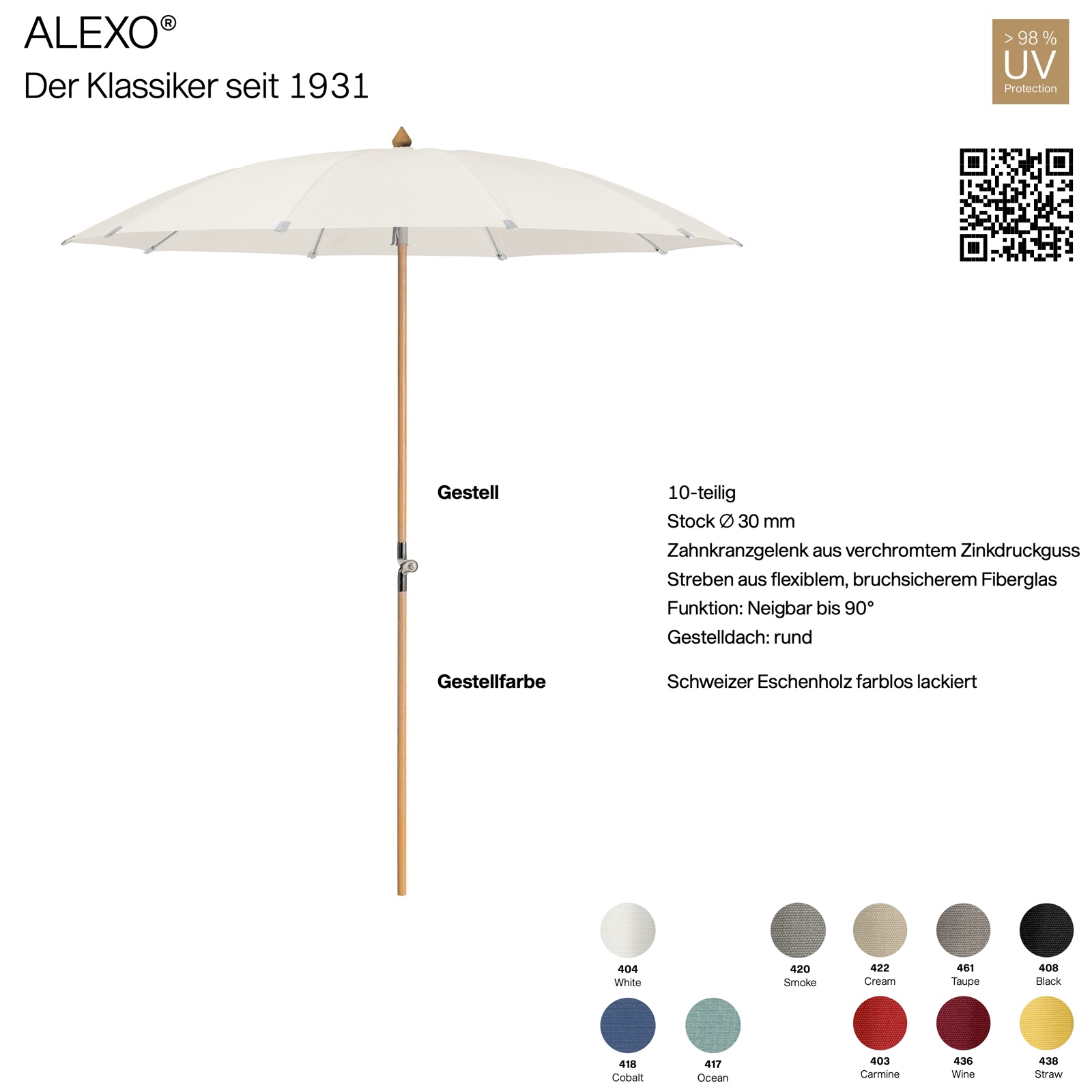 GLATZ Sonnenschirm ALEXO® rund 220 cm Mittelmastschirm 10 Farbvarianten
