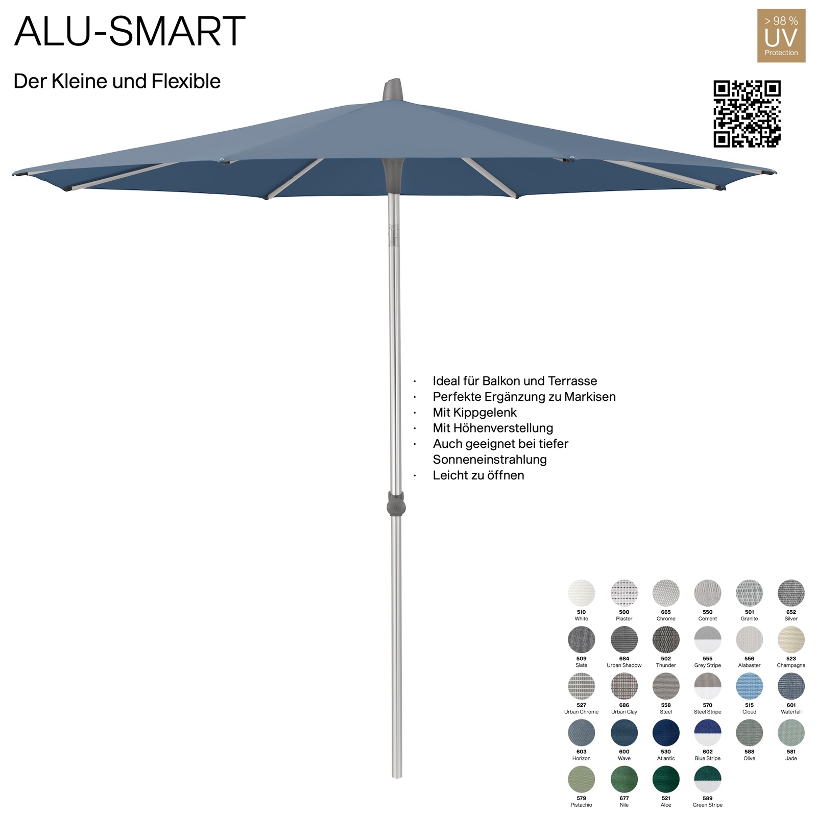 GLATZ Sonnenschirm ALU-SMART ø 300 cm Gestell natureloxiert Stoff 100 % Polyacryl verschiedene Farben