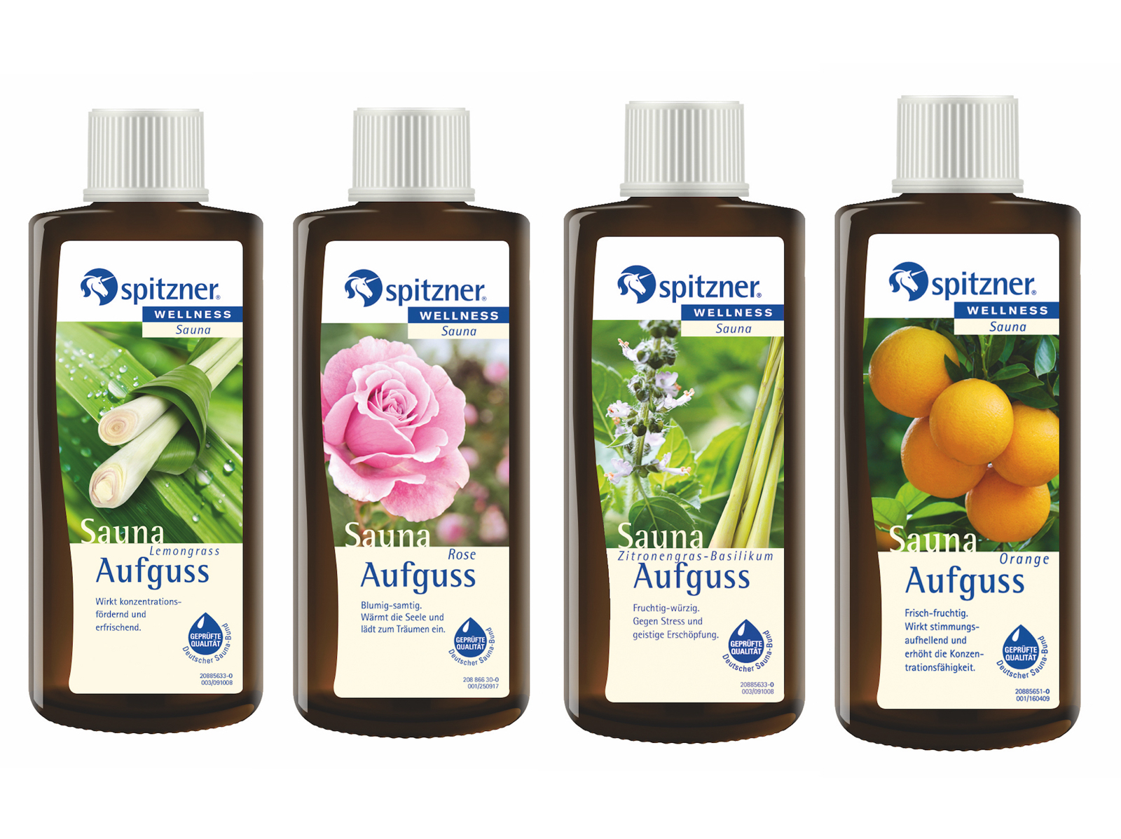 Spitzner Saunaaufguss 4 Düfte Lemongras Rose Zitronengras-Basilikum Orange 4x 190 ml