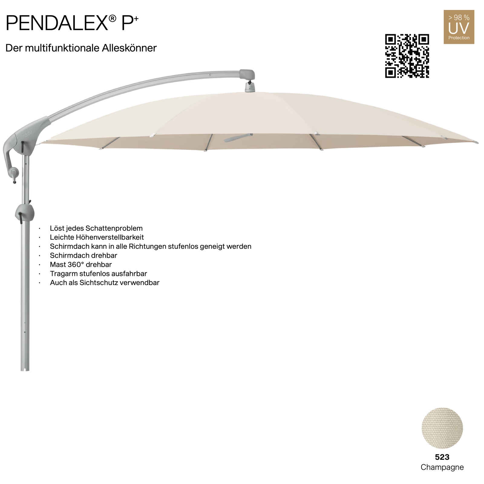GLATZ Sonnenschirm PENDALEX® P+ rund ø 325 cm Bezug 523 Champagne Stoffklasse 5 Freiarmschirm