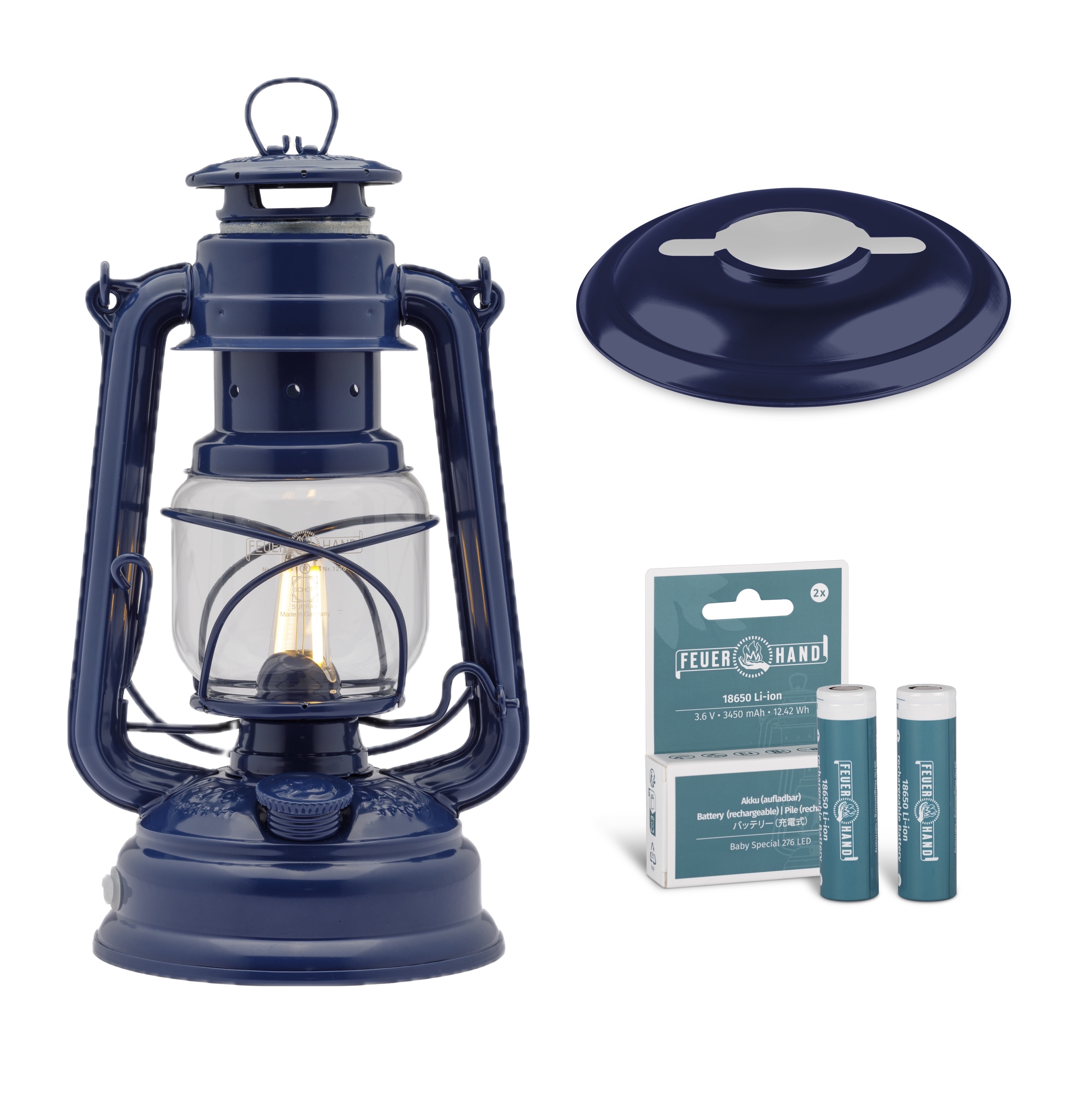 Feuerhand LED Laterne Baby Special 276 Cobalt Blue Set inkl. Akku und Reflektorschirm