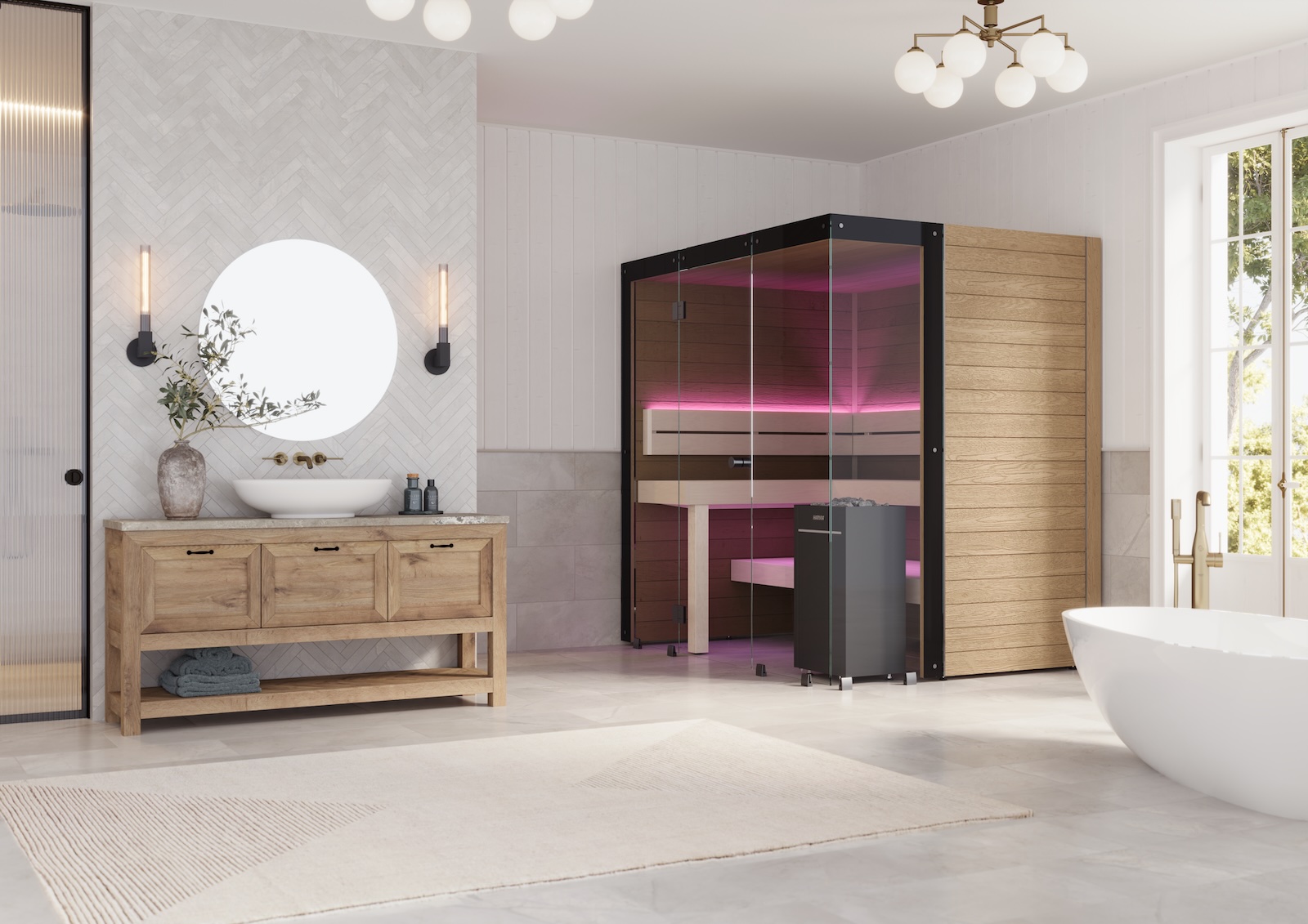 Harvia Block Right Large Saunakabine Design-Sauna aus Thermo-Erle 198x200x210cm inkl. LED Beleuchtung