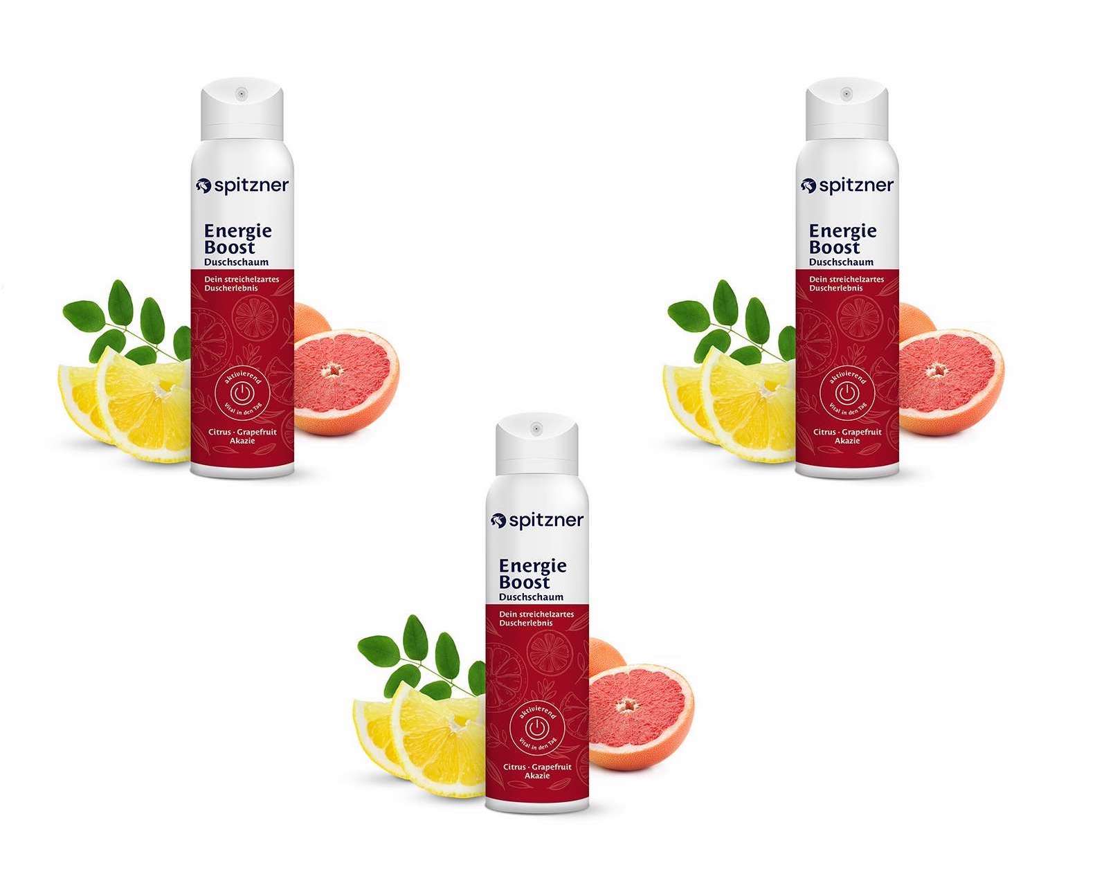 Spitzner Duschschaum Set Energy 3x 150 ml Aktivierende Wellness-Dusche sanft hautverträglich und 100% vegan 3er Set