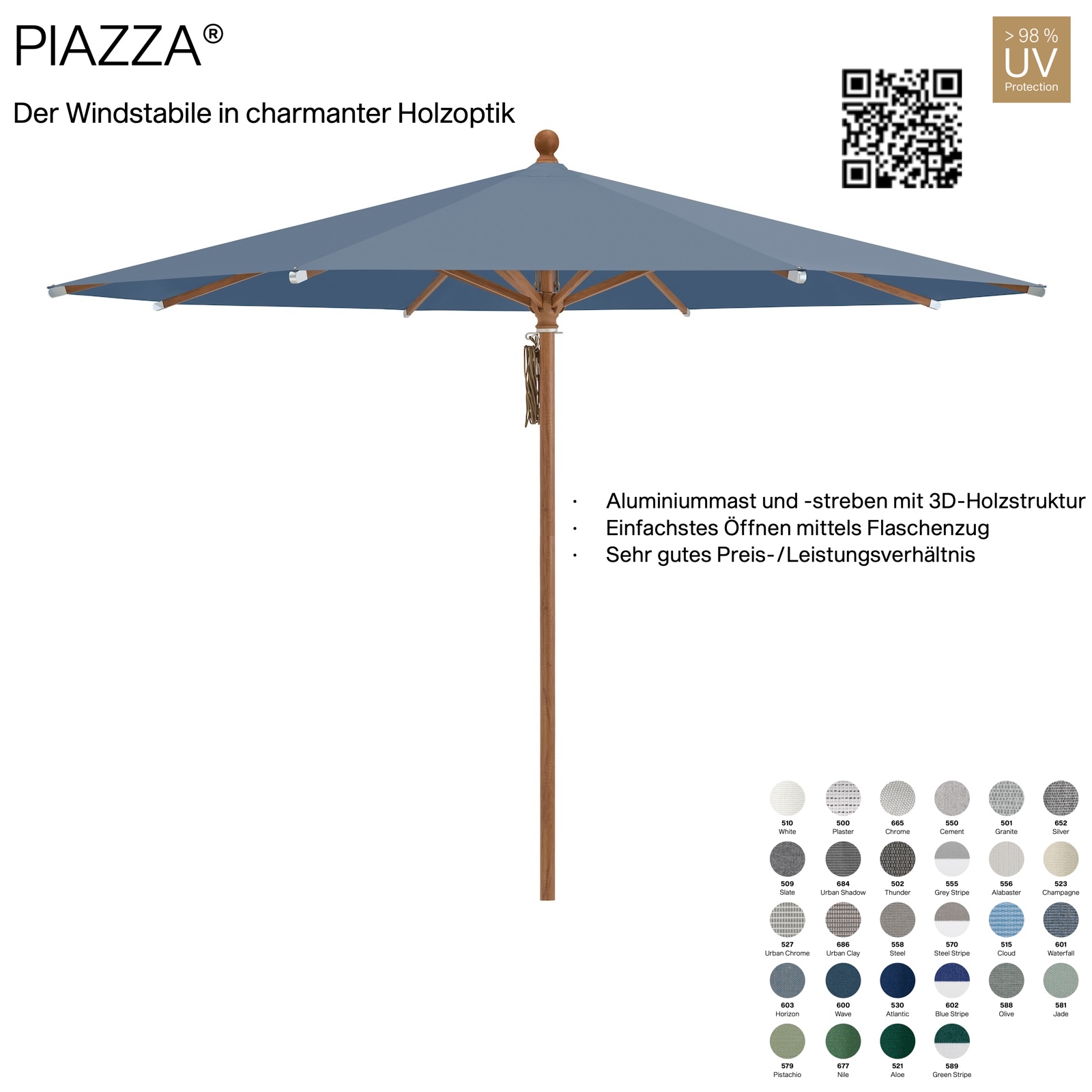 GLATZ Sonnenschirm PIAZZA rund 300 cm Mittelmastschirm 100 % Polyacryl 28 Farbvarianten