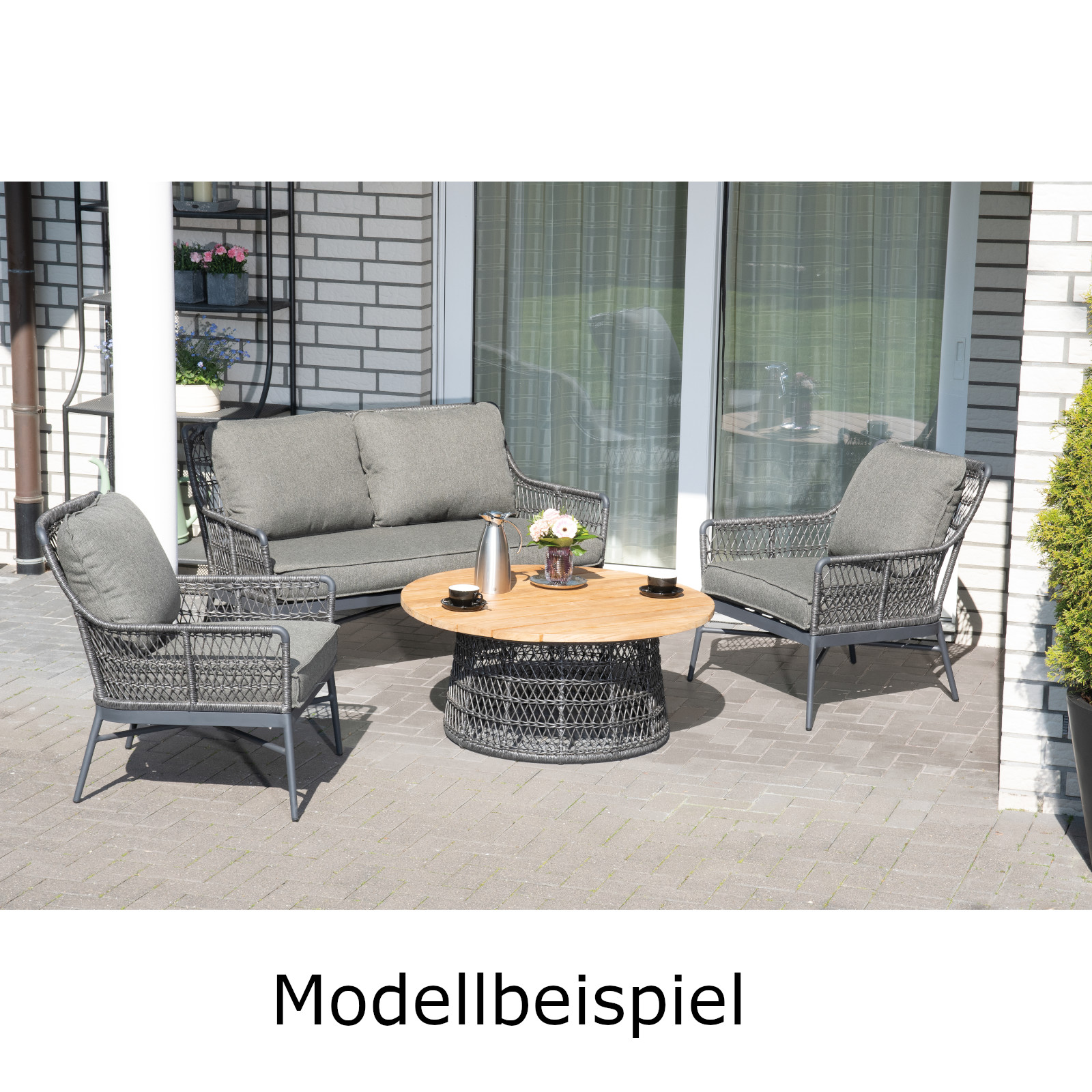 Sonnenpartner Retro Loungesofa Gartensofa Aluminium mit PE-Bespannung light coal