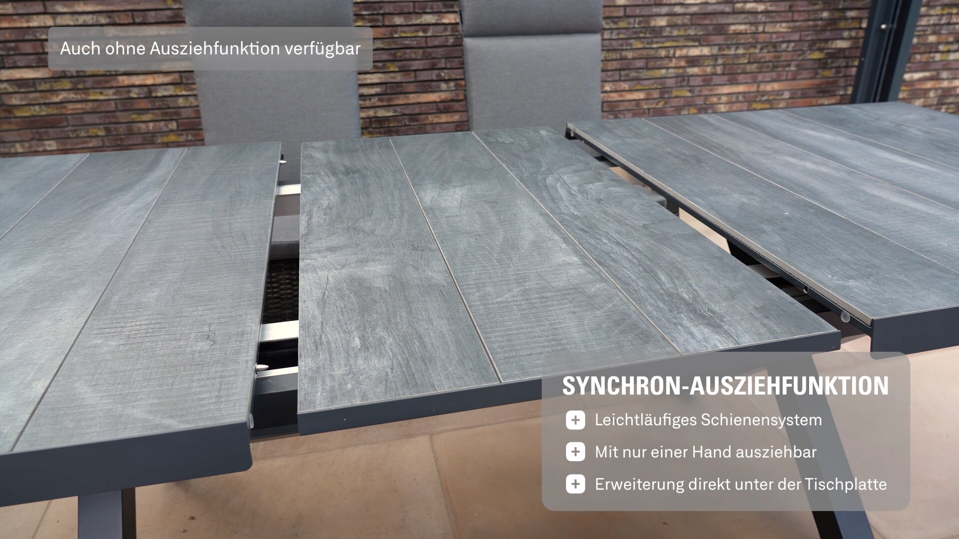 Siena Garden Sincro Tisch, ausziehbar, 160/200x90 cm – Aluminium (matt anthrazit) & Keramik (wood-grey)