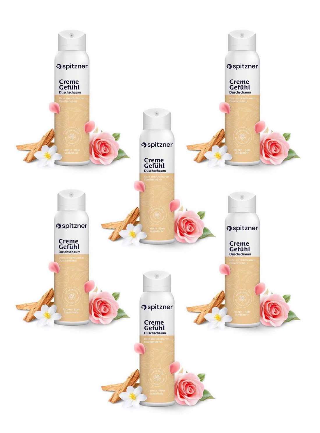 Spitzner Duschschaum Set Creme Gefühl 6x 50 ml Entspannende Wellness-Dusche 6er Set