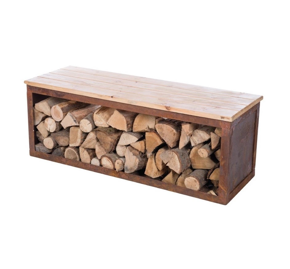 REDFIRE® Holzlagerbank Tyr Holz/Stahl Rost-Look Out­door-Bank mit Stauraum 210057