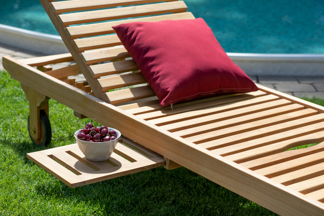 deVries Gartenliege "WOODIE" Lounger aus Teakholz inkl. Polster grau 65x205x40cm
