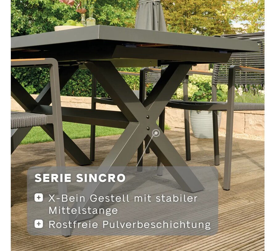 Siena Garden Sincro Tisch, ausziehbar, 160/200x90 cm – Aluminium (matt anthrazit) & Keramik (washed-grey)