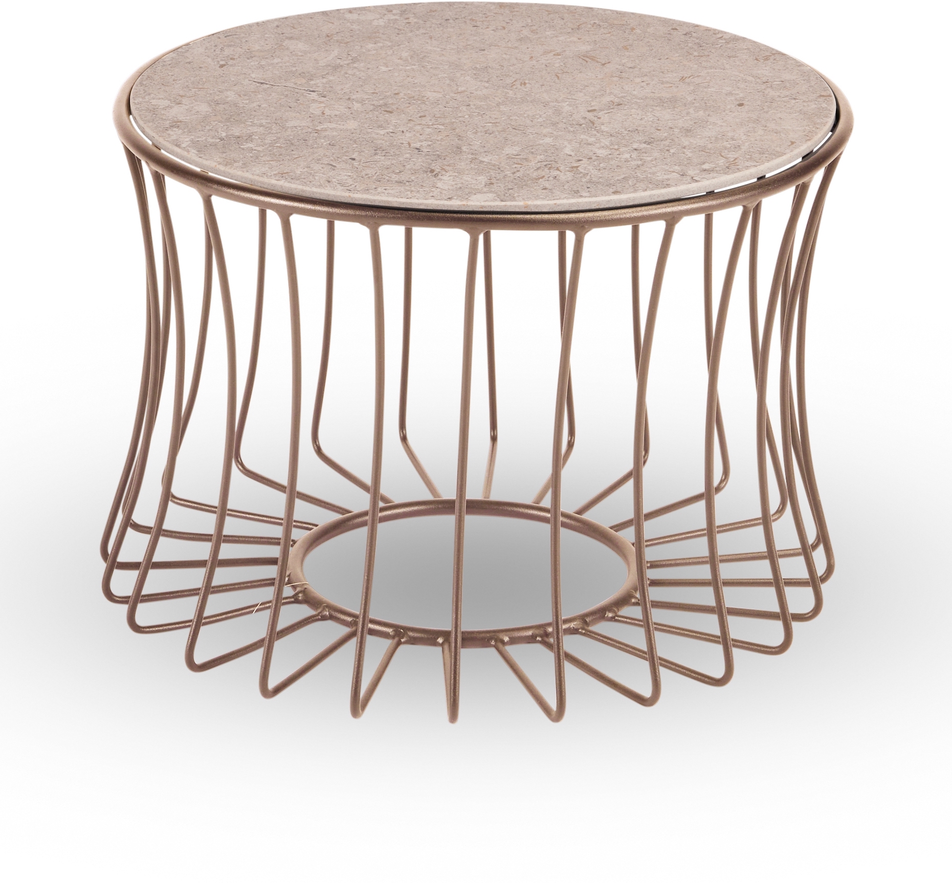 Ära by Stern Beistelltisch Oxo Ø 51 cm Aluminium sand matt konkav Tischplatte Dekton Stone beige