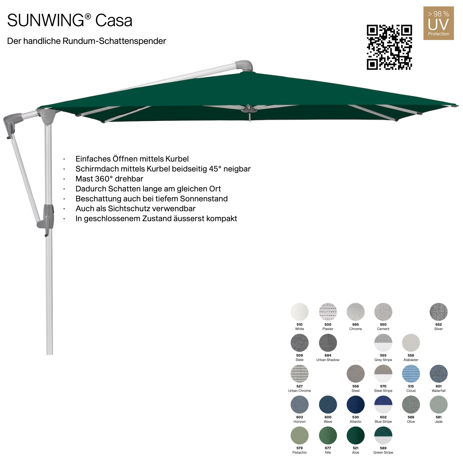GLATZ Sonnenschirm SUNWING® CASA rechteckig 300 x 240 cm Gestell natureloxiert in 24 Farbvarianten