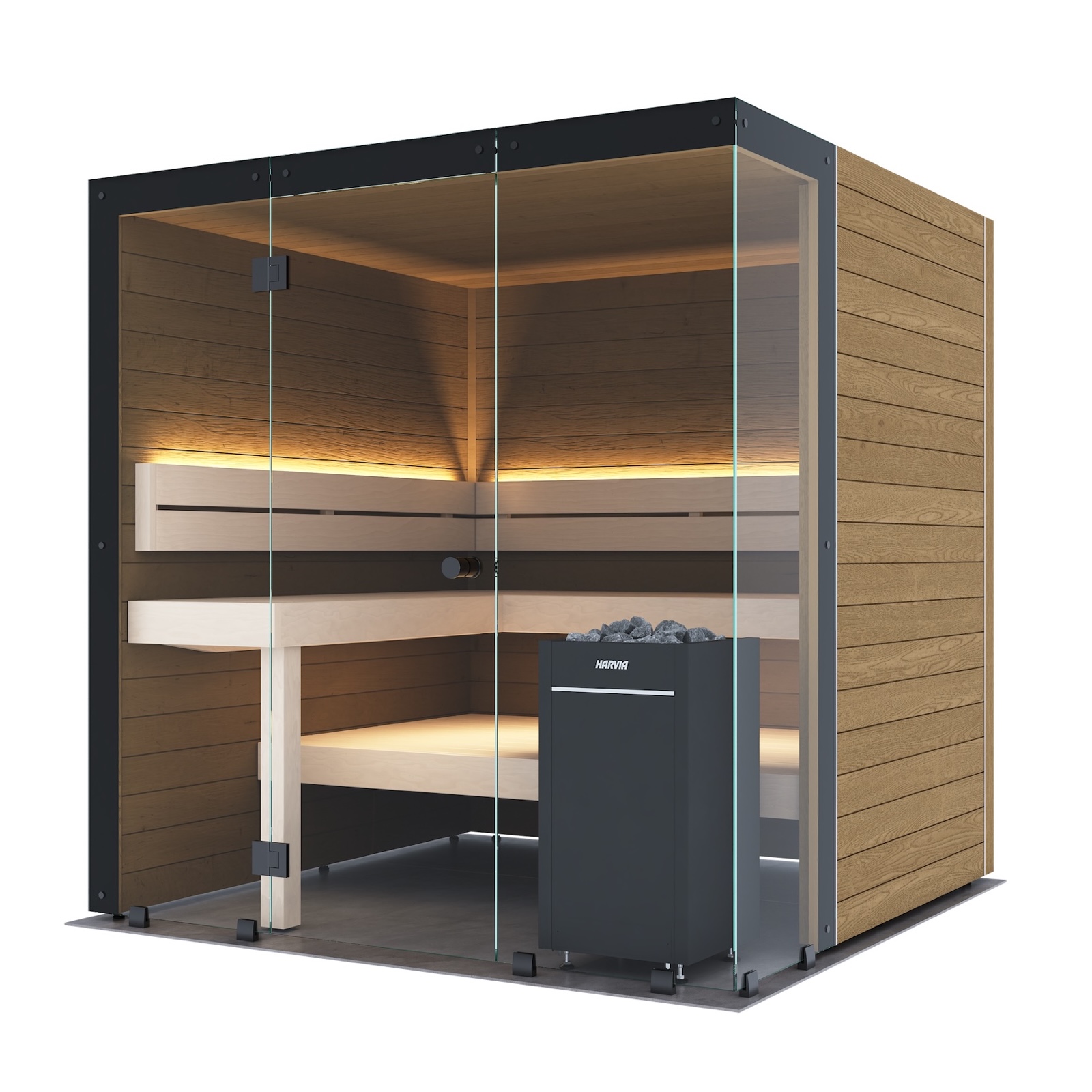 Harvia Block Right Large Saunakabine Design-Sauna aus Thermo-Erle 198x200x210cm inkl. LED Beleuchtung