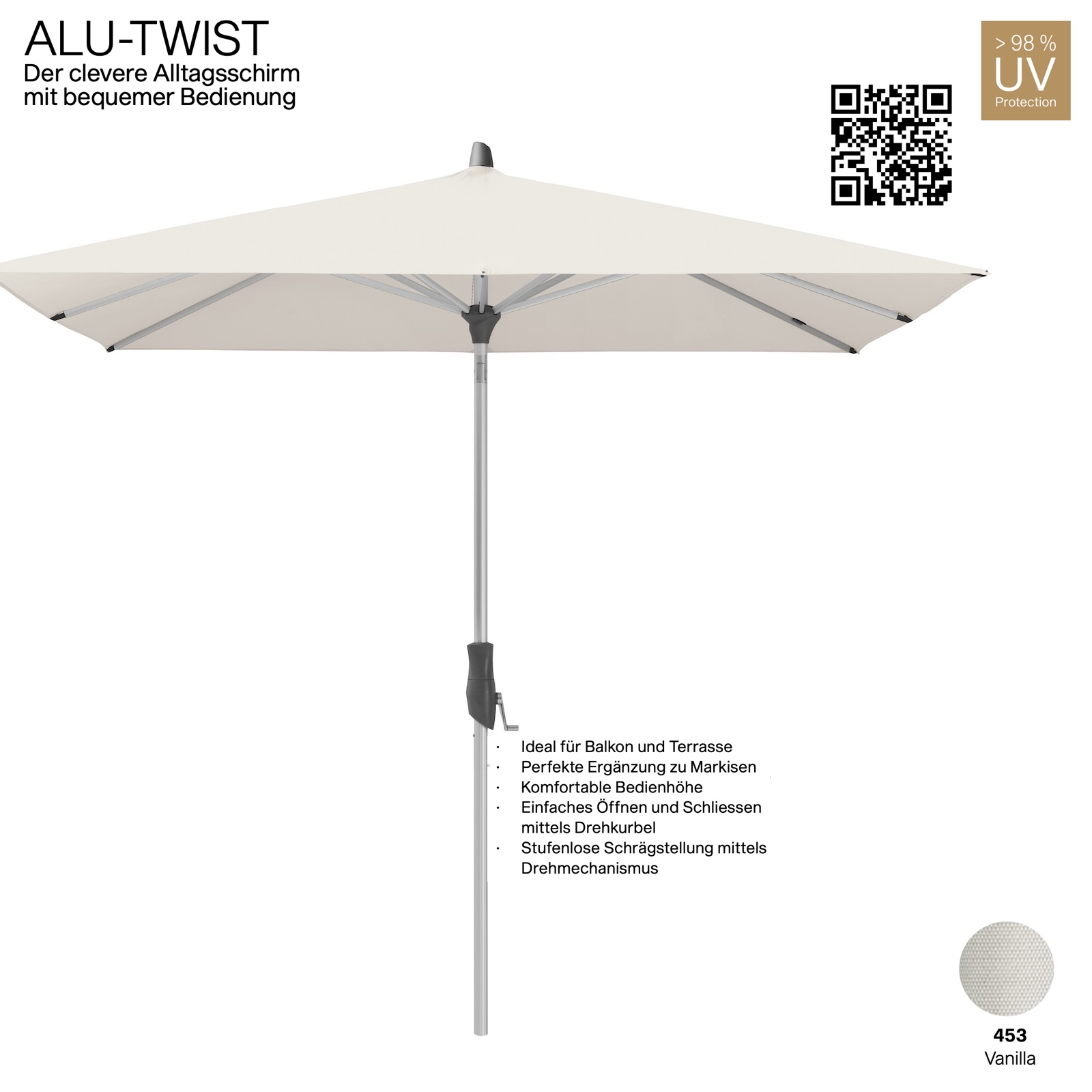 GLATZ Sonnenschirm ALU-TWIST rechteckig 250 x 200 cm Stoffqualität 4 Farbe 453 Vanilla Mittelstock
