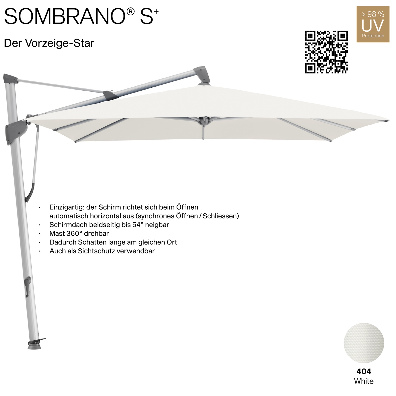 GLATZ Ampelschirm SOMBRANO® S+ quadratisch 350 x 350 cm Freiarmschirm Farbe 404 White