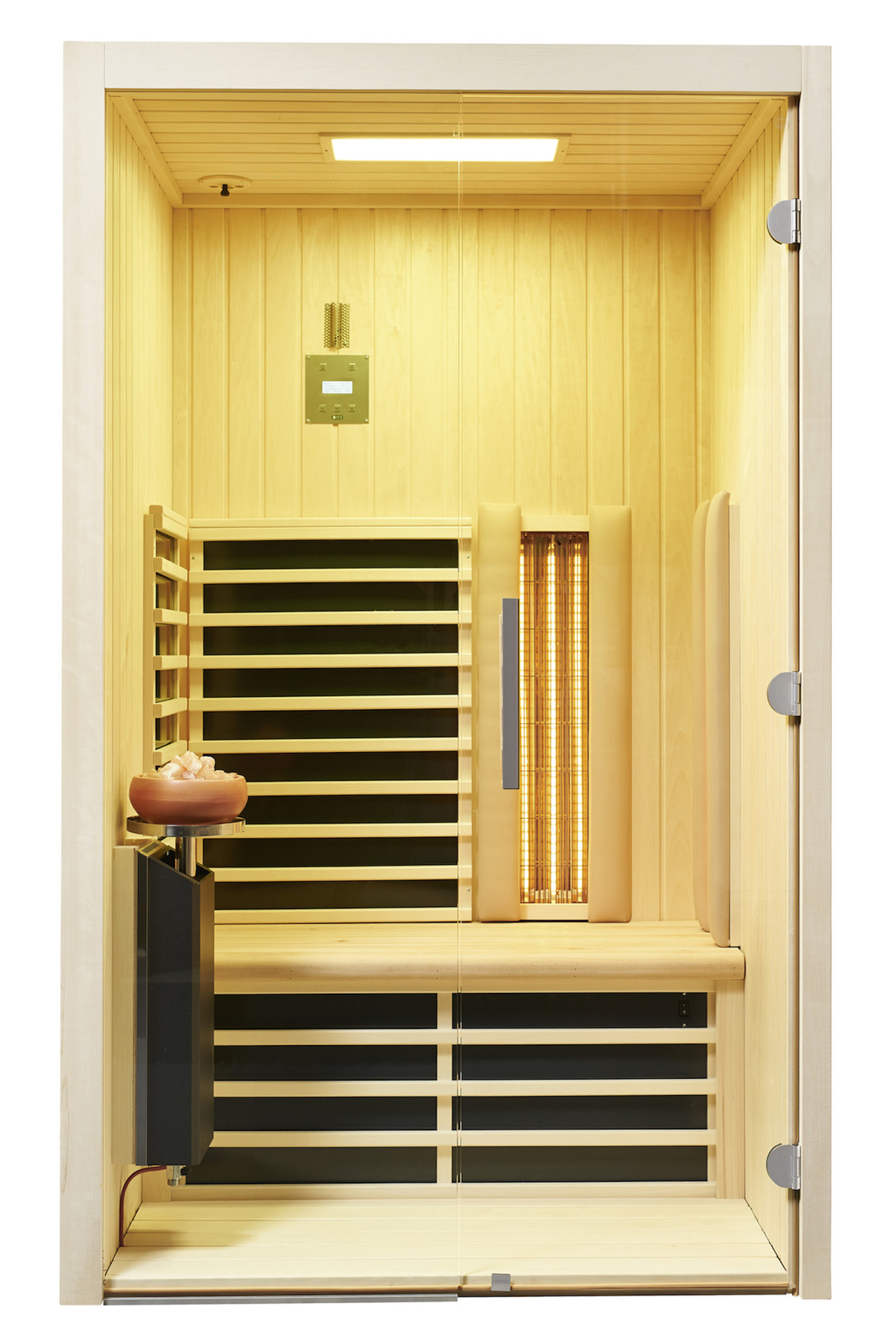 Infraworld Infrarotkabine TrioSol Glas 125 VG Tanne Flächenheizung/ABC-Strahler/Salzverdampfer 125x112 cm