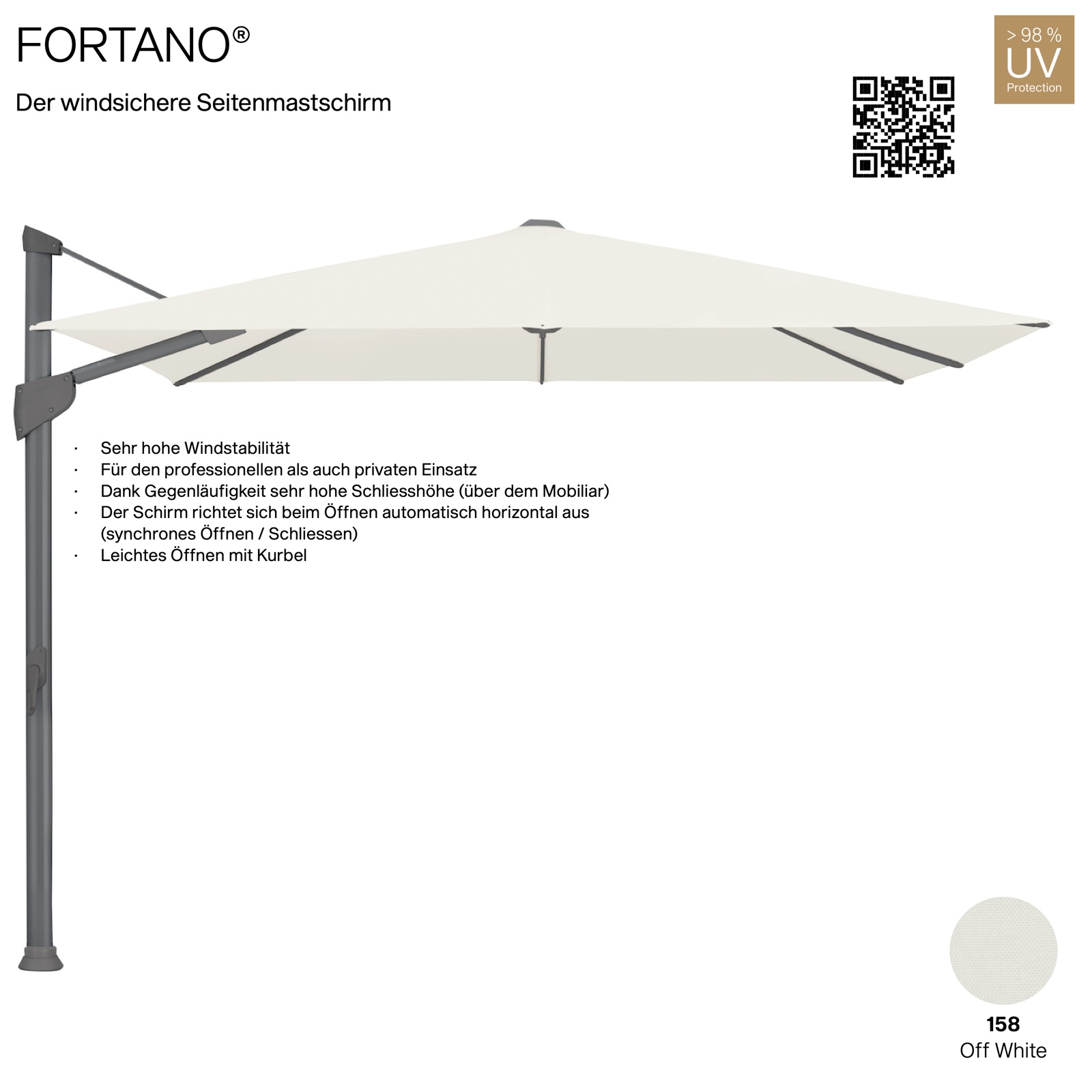 GLATZ Sonnenschirm FORTANO® Ampelschirm 400 x 300 cm Freiarmschirm Stoffklasse 2 Farbe Off-White