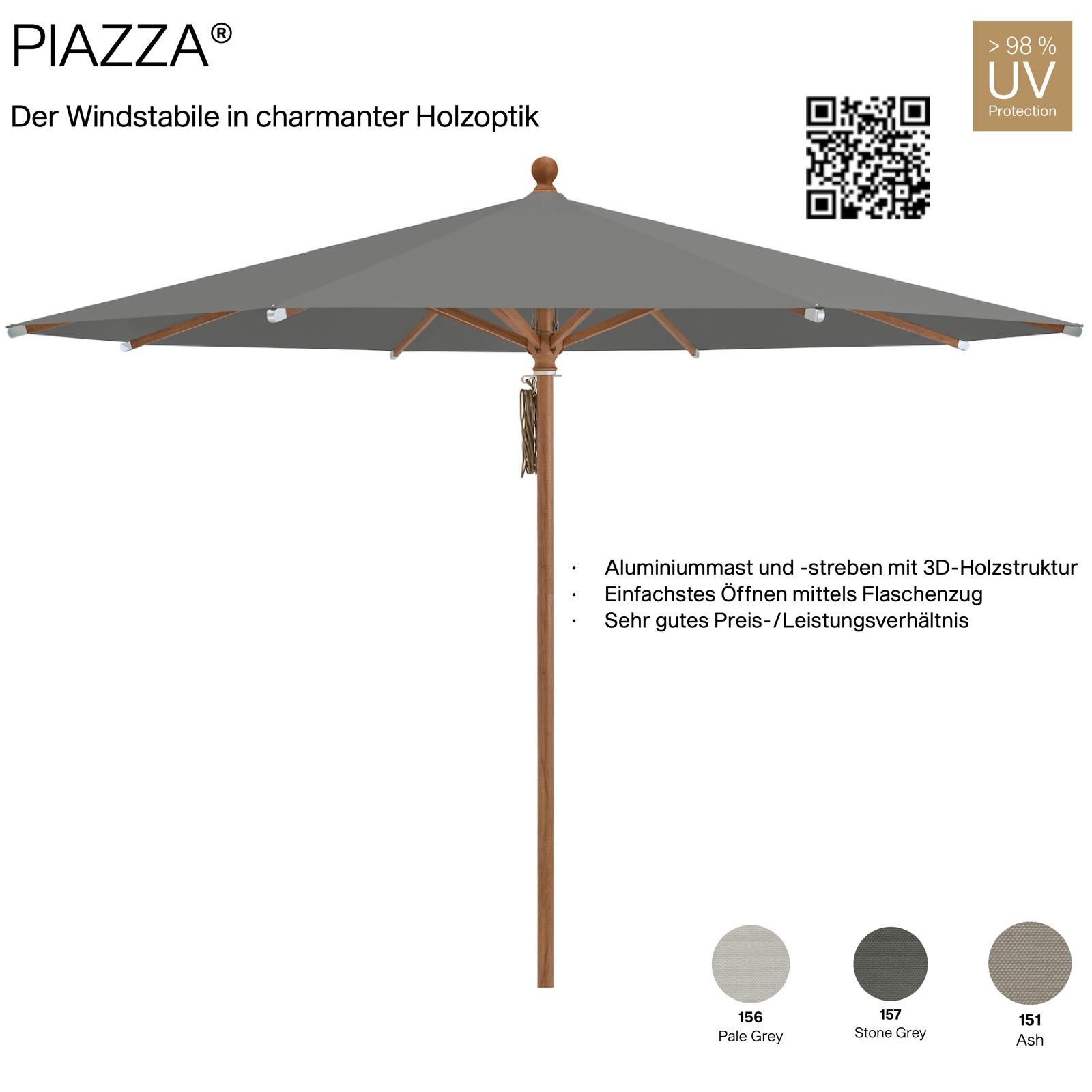 GLATZ Sonnenschirm PIAZZA rund 250 cm Mittelmastschirm Stoffqualität 2 verschiedene Farben