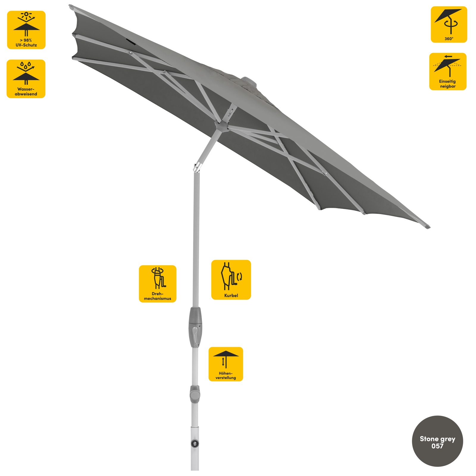 Sonnenschirm SUNCOMFORT® by Glatz Shell Turn rechteckig 250 x 200 cm in Stone Grey 057