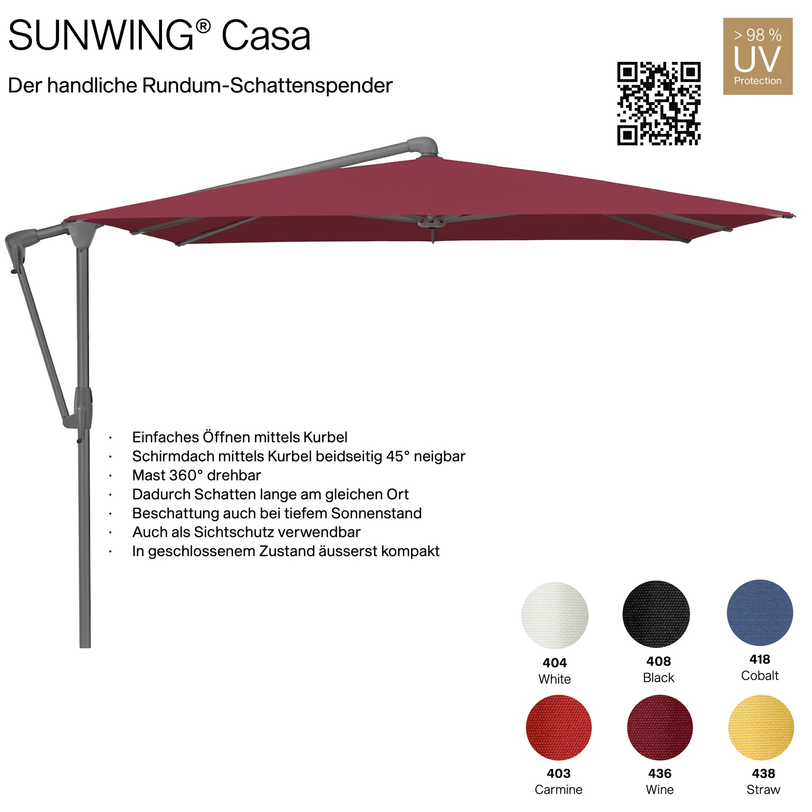 GLATZ Sonnenschirm SUNWING® CASA rechteckig 300 x 240 cm Gestell anthrazit 6 Farbvarianten Ampelschirm