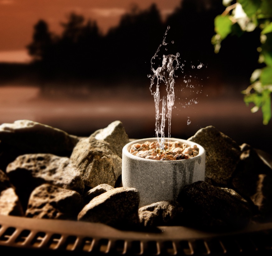 Hukka Design Saunatroikka Springbrunnen aus Speckstein für Saunaofen mit Aufguss