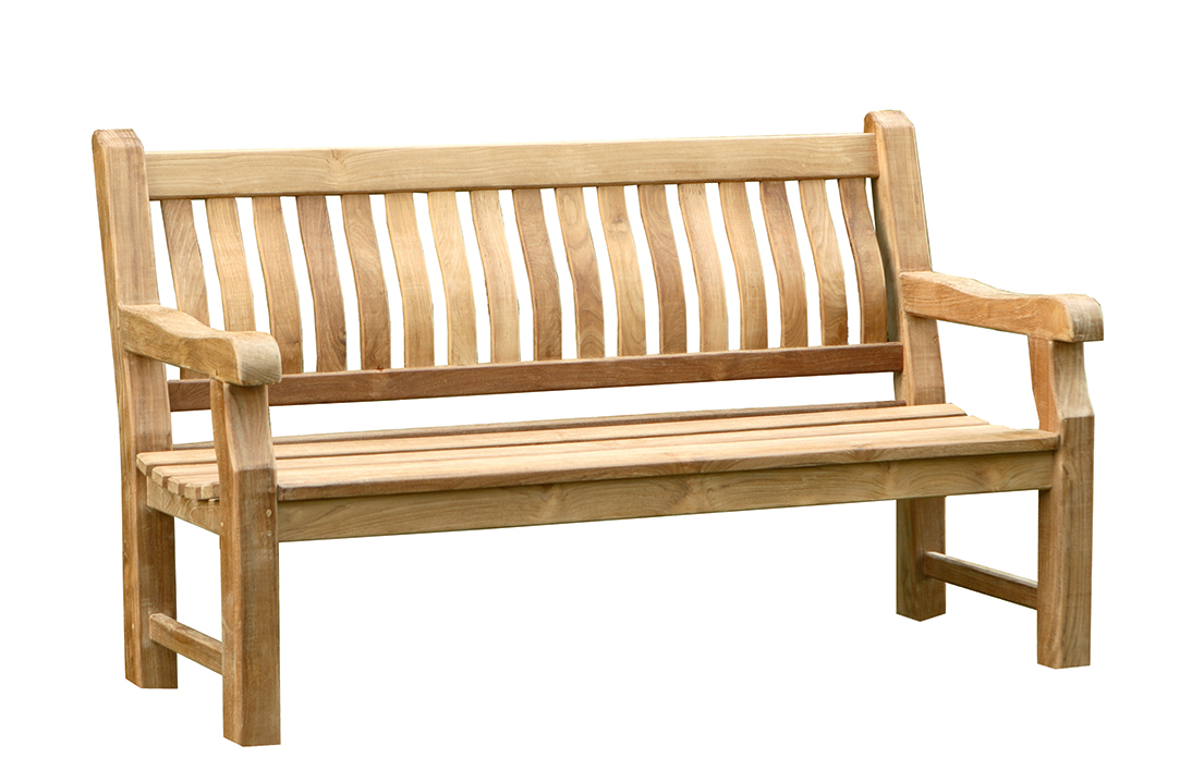 deVries Parkbank aus Teakholz Premium ergonomische Gartenbank 165 x 60 x 101 cm