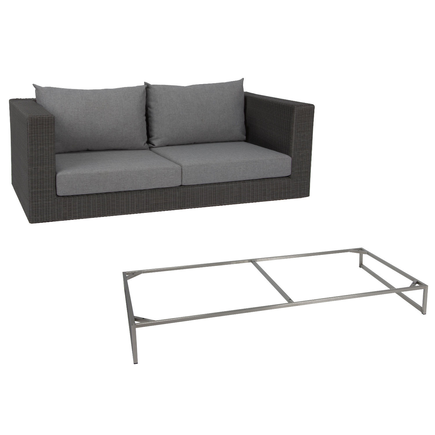 Stern 2-Sitzer Lounge-Sofa Fontana Dining Geflecht basaltgrau/Edelstahl Kufengestell/Kissen seidengrau