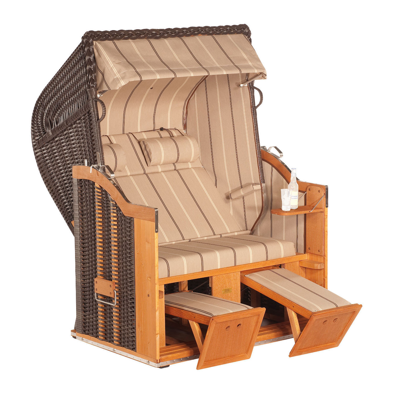 Sonnenpartner Classic 2-Sitzer Strandkorb Halbliegemodell cappuccino/beige