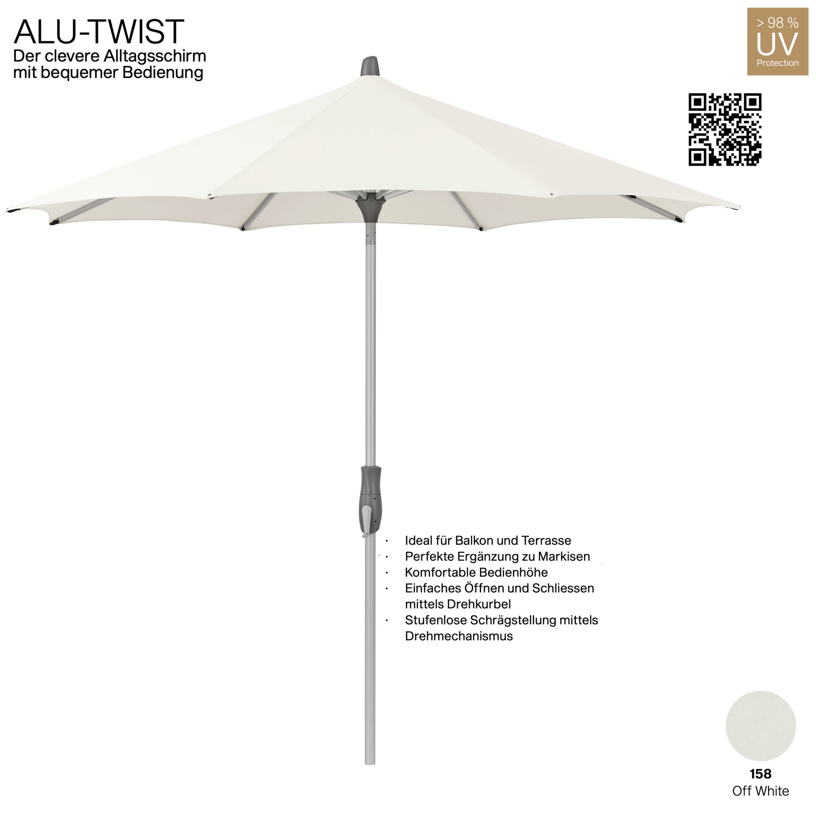GLATZ Sonnenschirm ALU-TWIST rund ø 300 cm Stoffqualität 2 Farbe 158 Off White Mittelstock