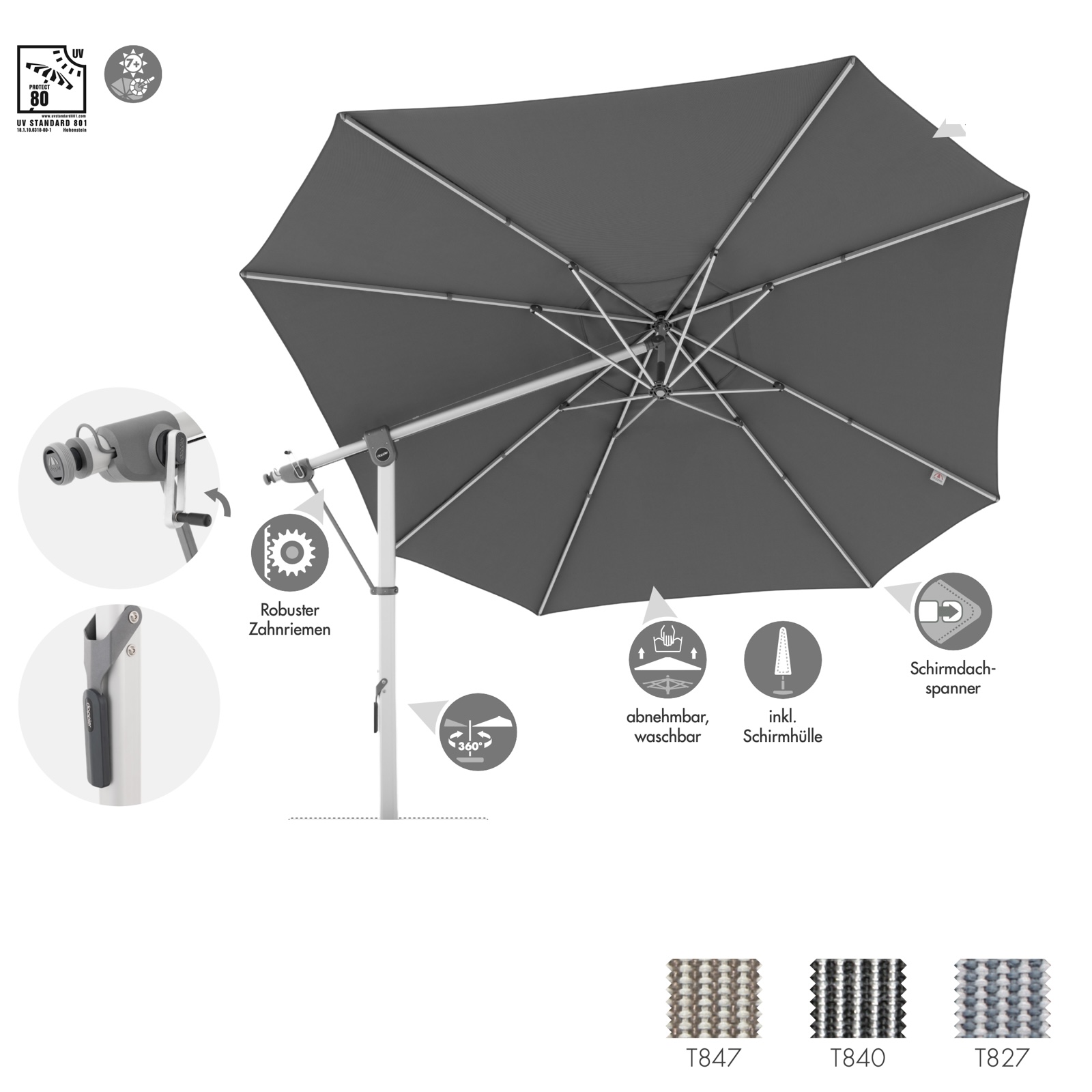 Doppler Expert 400 Side Pendelschirm ø 400 cm Sonnenschirm 3 Farbvarianten Ampelschirm 447247