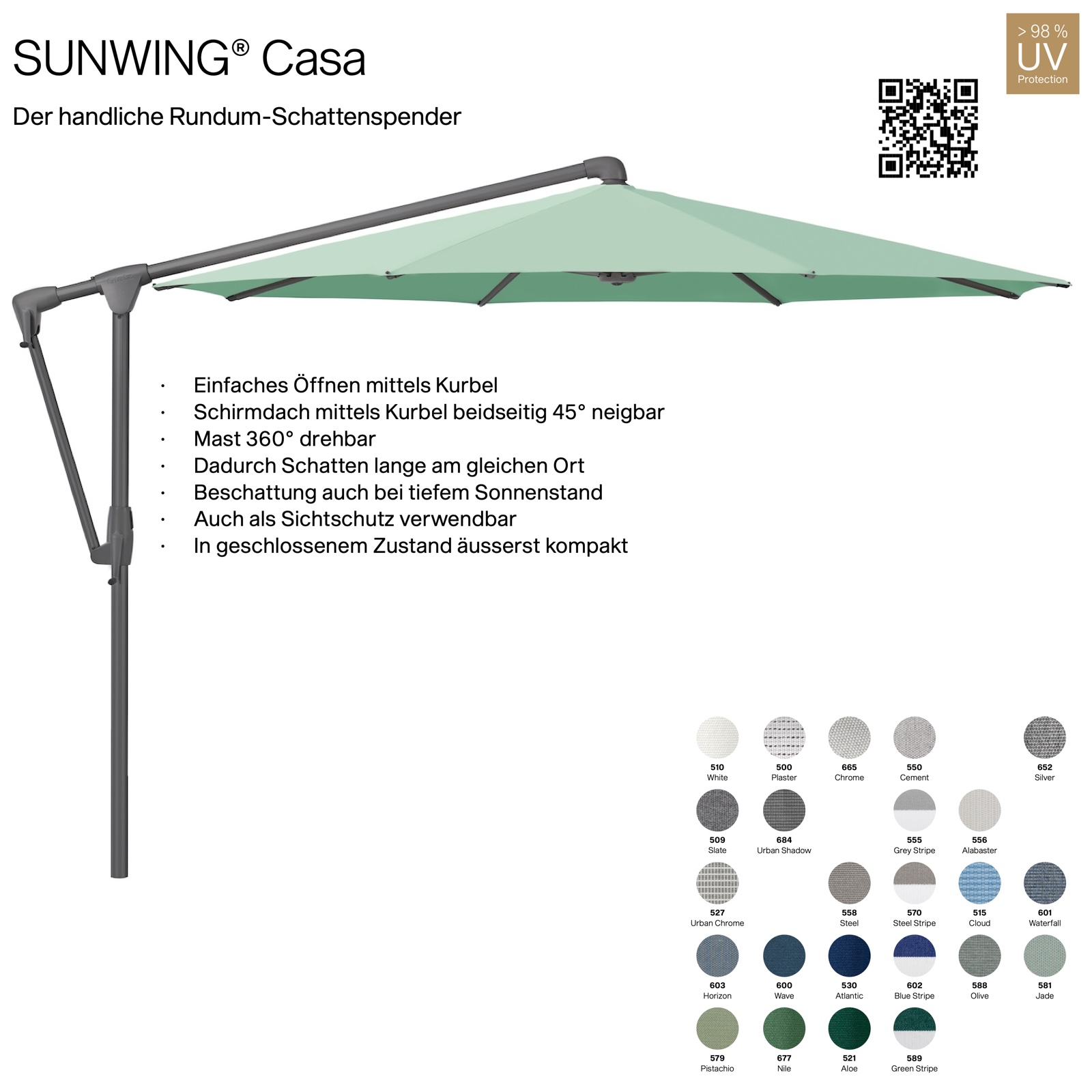 GLATZ Sonnenschirm SUNWING® CASA rund ø 330 cm Gestell anthrazit in 24 Farbvarianten