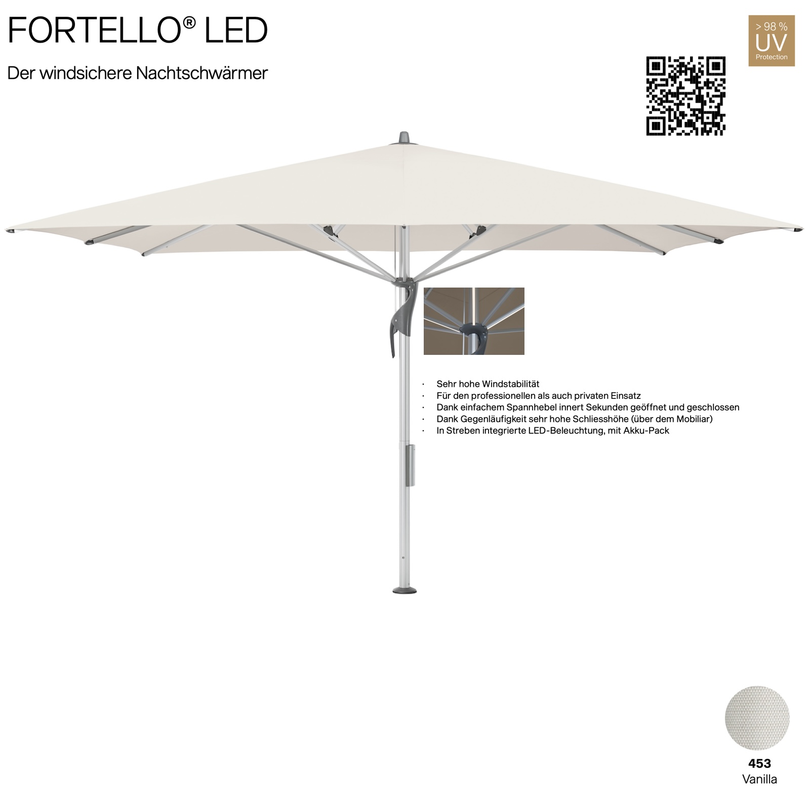 GLATZ Sonnenschirm FORTELLO® rechteckig 400 x 300 cm Farbe 453 Vanilla Mittelmastschirm inkl. Akku-Pack