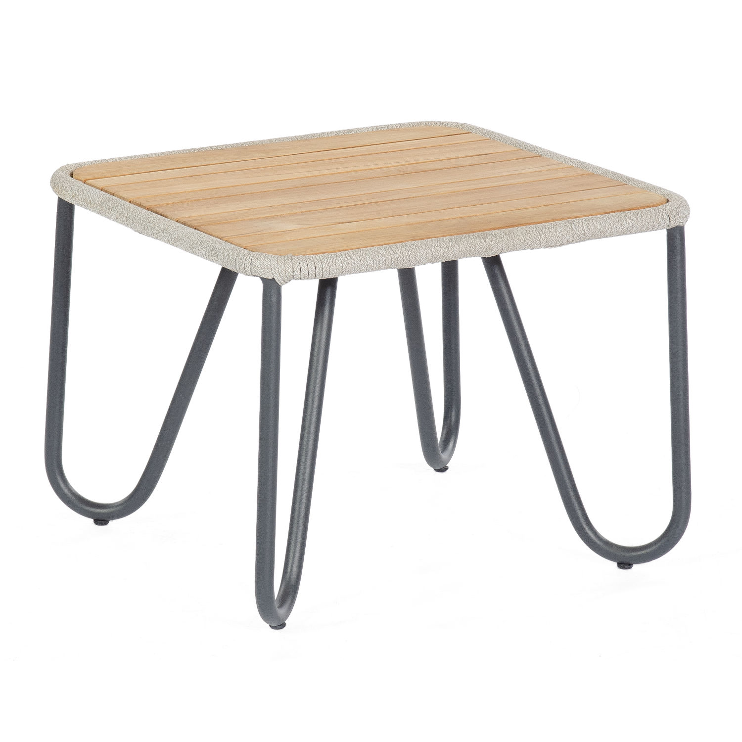 Sonnenpartner Charité Loungetisch silbergrau 60x60 cm Alu/Teakholz/Polyrope