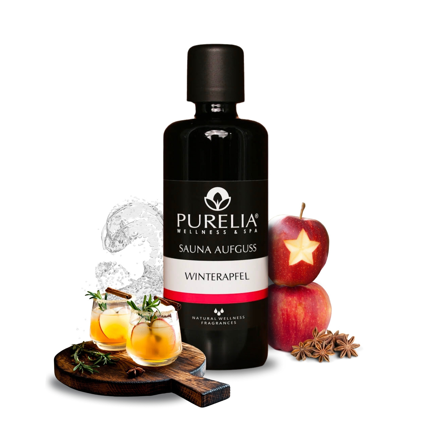 PURELIA Saunaaufguss Konzentrat Winterapfel 100 ml natürlicher Sauna-aufguss - reine ätherische Öle
