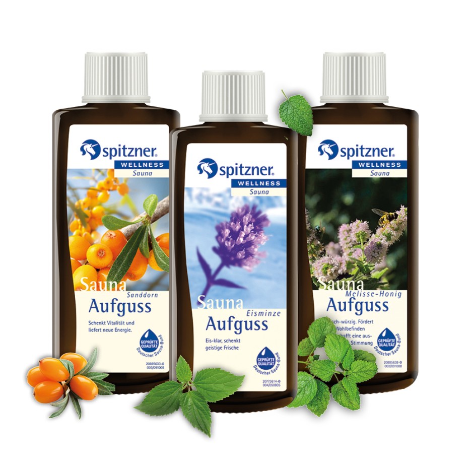 Spitzner Saunaaufguss Set Klar & Frisch 3x 190 ml Sanddorn, Eisminze, Melisse-Honig
