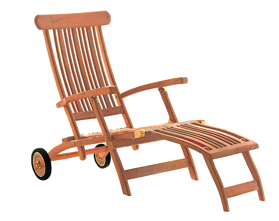 deVries Deckchair FLORES aus Teakholz Premium Gartenliege mit Rädern 61x155x98cm