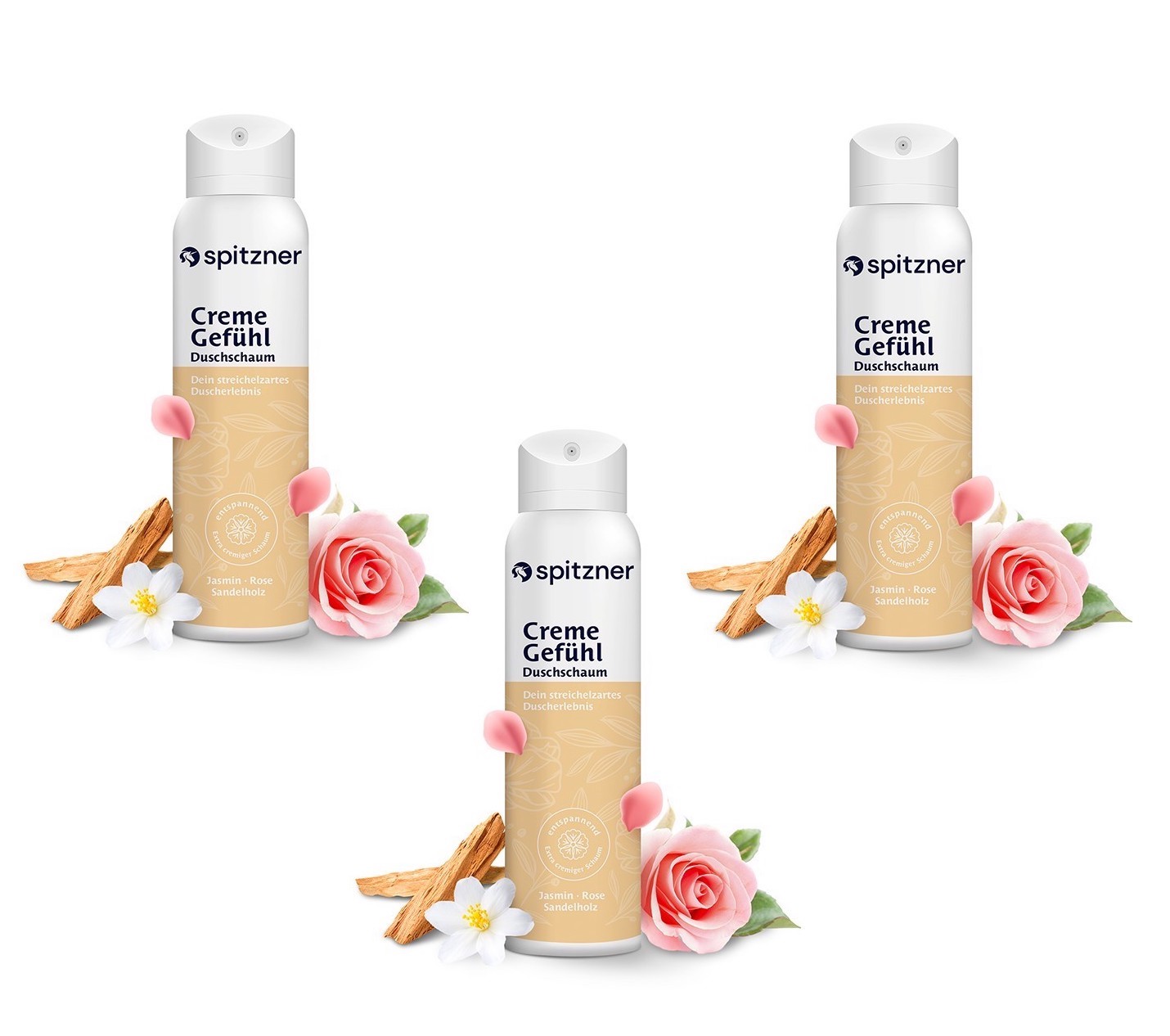 Spitzner Duschschaum Set Creme Gefühl 3x 150 ml Entspannende Wellness-Dusche sanft und 100% vegan 3er Set