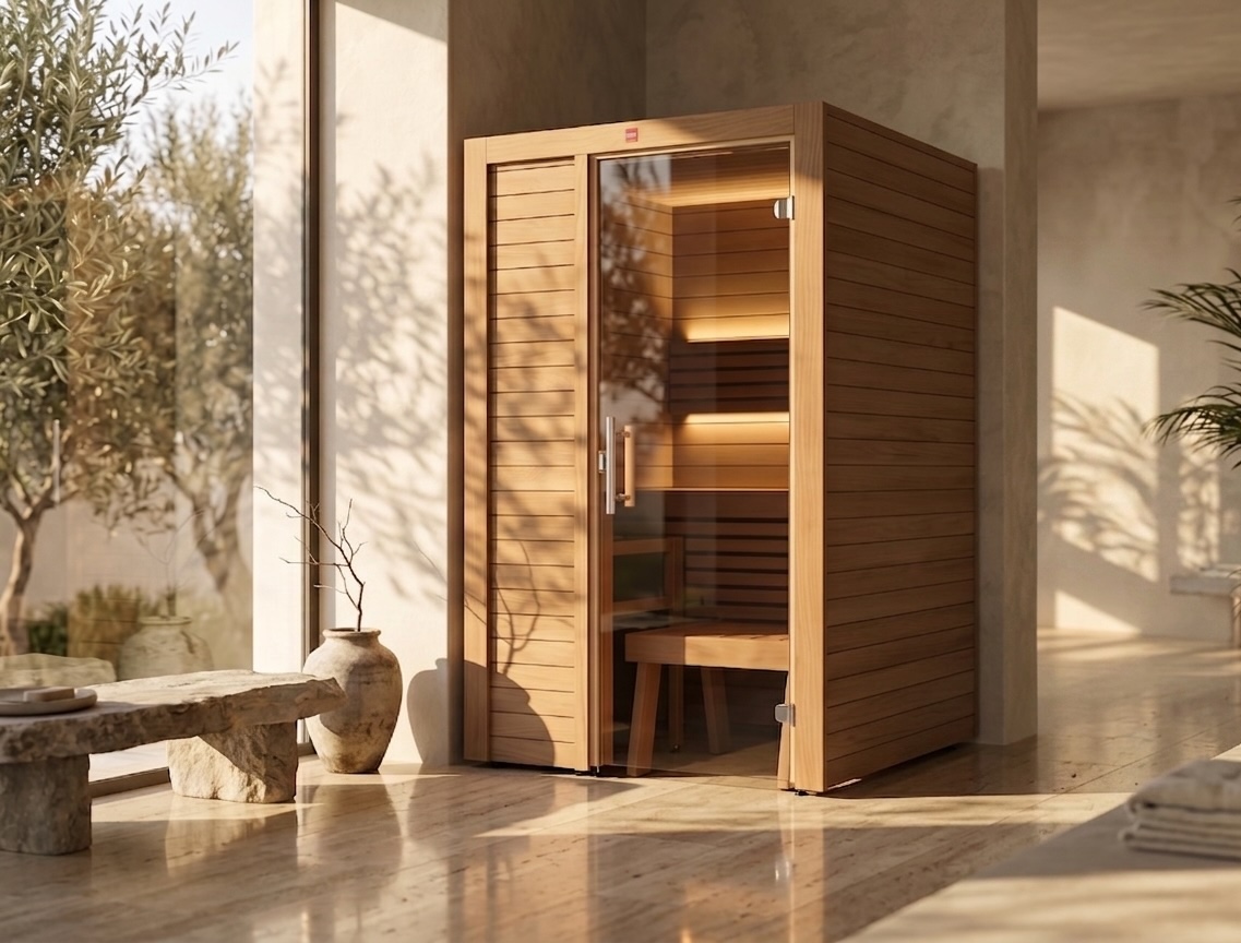Harvia Utu Small Saunakabine Design-Sauna aus Thermo-Espe 122x123x206cm inkl. LED Beleuchtung