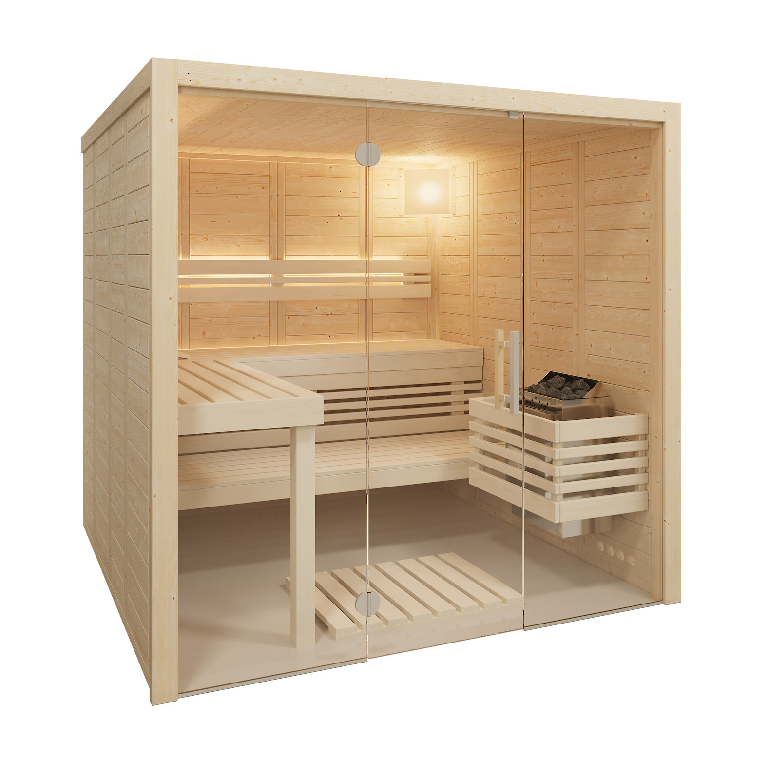 Infraworld Solido Glas Massivholzsauna aus nordischer Fichte 210x212x202cm