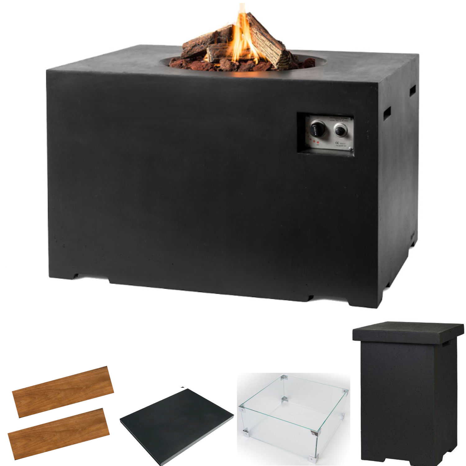 Happy Cocooning Mania Feuertisch Lounge&Dining Komplettset 19,5 kW rechteckig 107x80x67 cm Beton-Optik schwarz