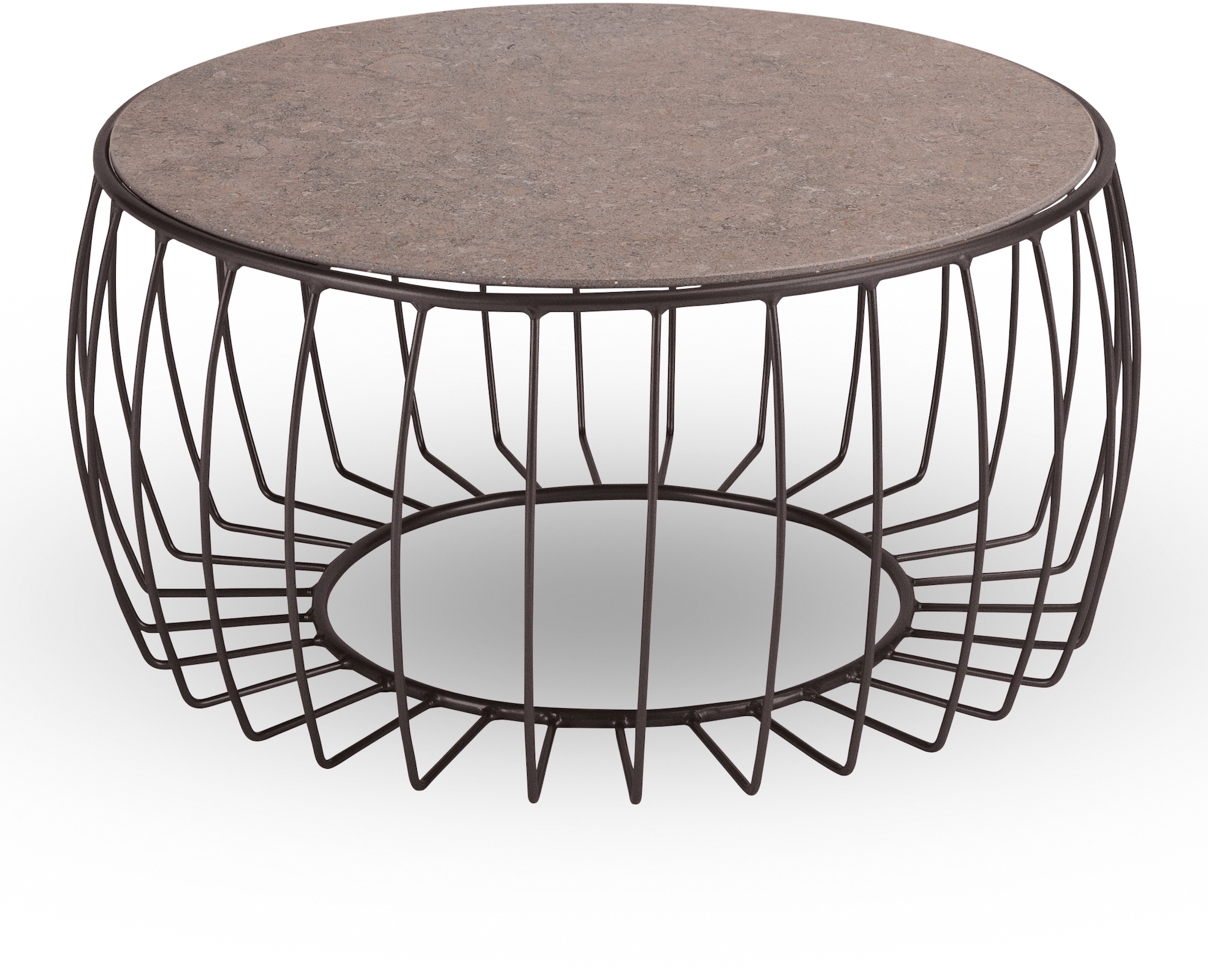 Ära by Stern Beistelltisch Oxo Ø 77 cm Aluminium schwarz matt konvex Tischplatte Dekton Stone grau