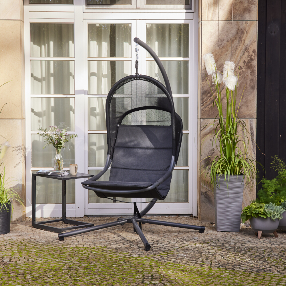 Siena Garden Hängesessel LAGOMA black Hängekorb mit Kissenauflage